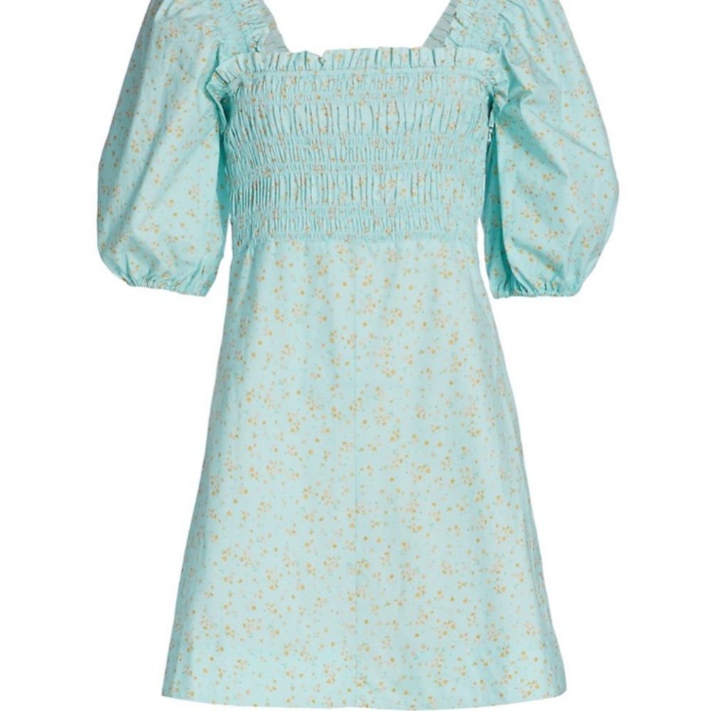 GANNI CORYDALIS BLUE PRINTED POPLIN MINI DRESS 8 - Picture 8 of 16